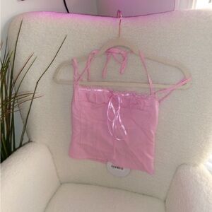 BABY PINK TANK TOP WITH HALTER AND BOW DETAIL - PRINCESS POLLY US 2